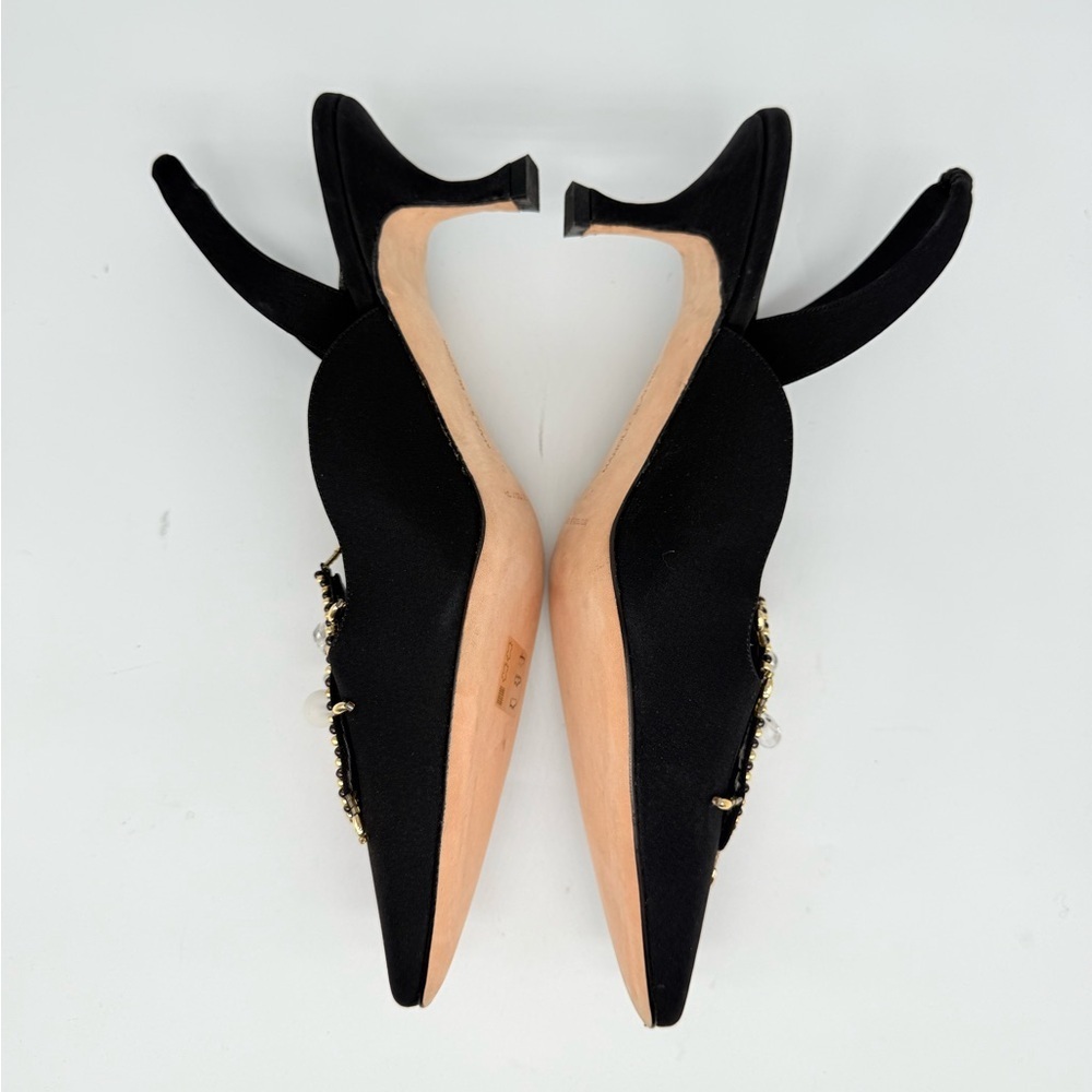 Manolo Blahnik Black Crepe Orientalia 50mm pearl embellished Slingback pump EU41 - Picture 5 of 10